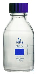 Bild von Laborflaschen 500 ml, GL 45, Borosilikatglas 3.3, blau graduiert (Color-Code),