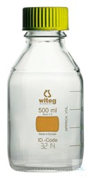 Bild von Laborflaschen 500 ml, GL 45, Borosilikatglas 3.3, gelb graduiert (Color-Code),