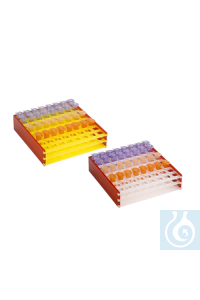 Bild von neoRack® Reaktionsgefäßgestell zusammensteckbar rot/gelb, PP, 8 x 8 Gefäße 12 mm