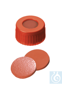 Bild von neochrom® Schraubkappen ND18 12 mm Loch, Septum Butyl rot/ PTFE grau, VE 100 St.