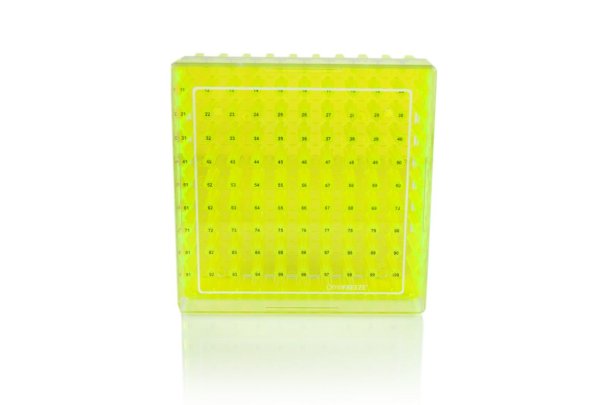 Bild von Kryo-Lagerbox für 100 Gefäße, gelb