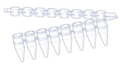 Bild von 8er PCR-Gefäßstreifen, anhängende flache Deckelstreifen, 0,2 ml (Xtra-Clear)