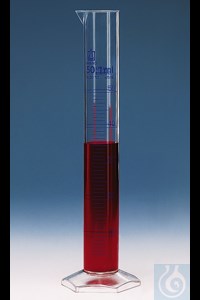 Bild von Messzylinder, hohe Form, Kl. A, DE-M/ChZ 1000 ml:10 ml, PMP, blaue Grad.